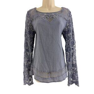 Sundance Lilac Purple Boho Top Lace Sleeves Hearts Size M Peasant Bohemian Shirt